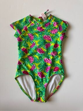 Cat & Jack Green One-Piece Swimsuit with Pink Watermelon Print